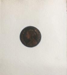 1 / 1864 / Half Penny / Franny Swann / Paper, acrylic, watercolour, fibre pen, and Chinese inks